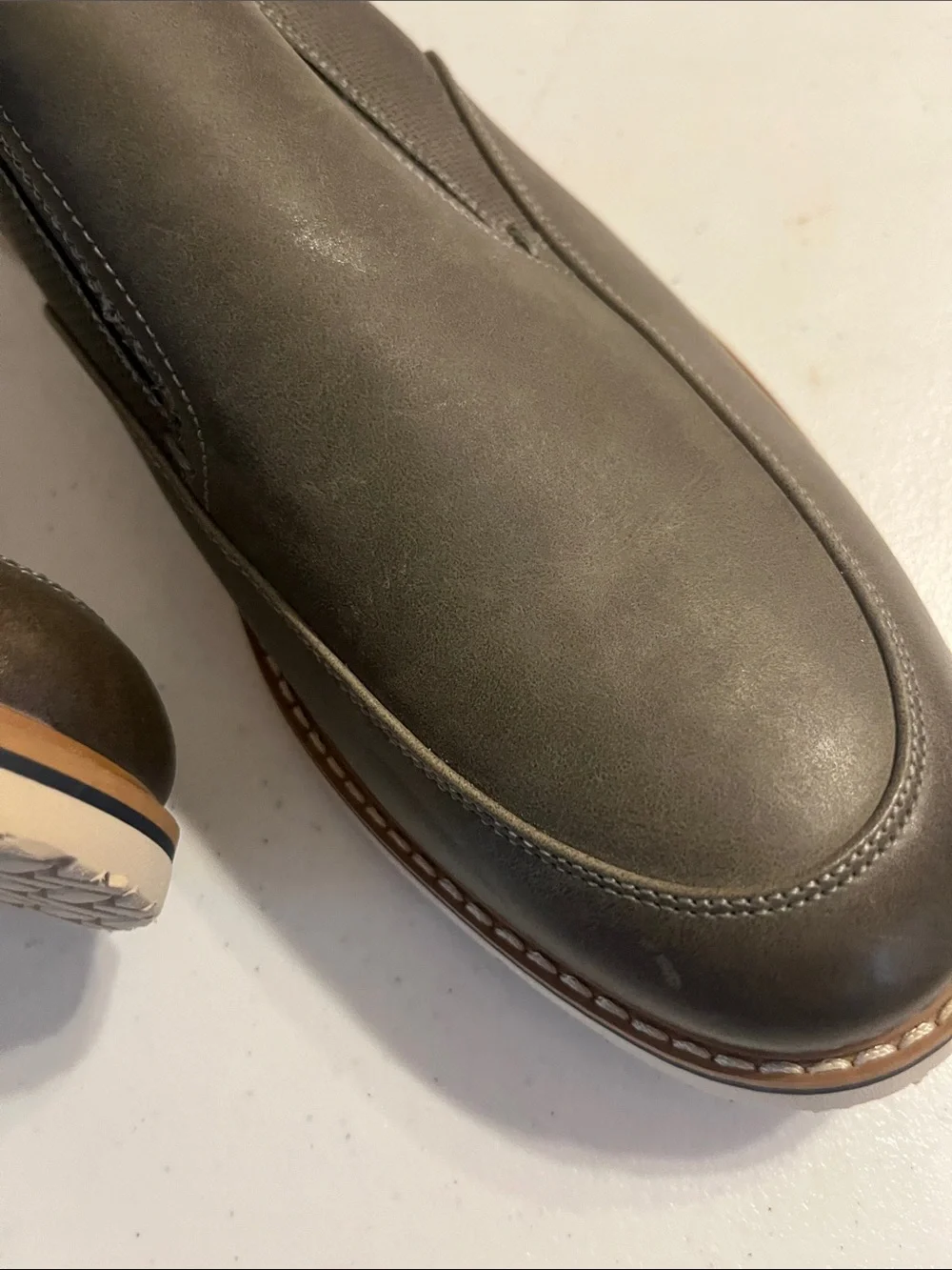 Nunn Bush Gray Slip-On Loafers with Brown Trim